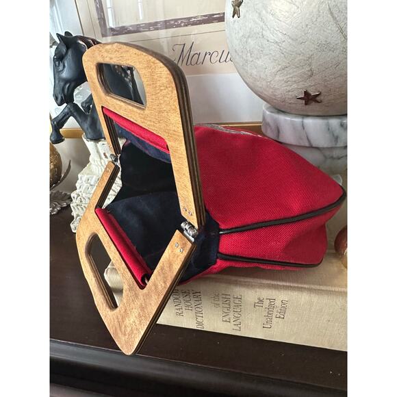 Vintage wool purse Old English Sheepdog red wood handles preppy embroidered - Picture 13 of 14